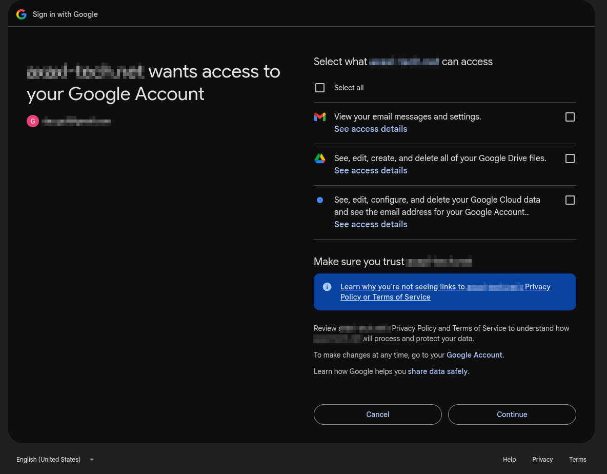 The victim accepts to provide access to the application