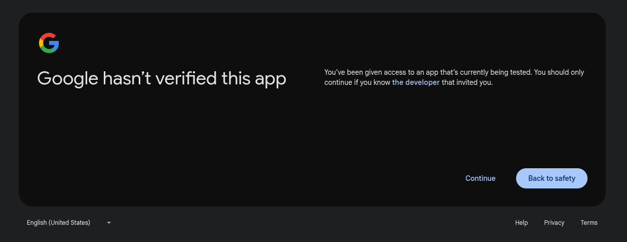 Warning message poped to the user about the application in test